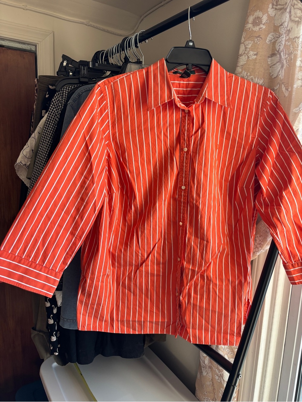 EUC Vintage Ralph Lauren Orange Striped Button-Up 3/4 Sleeve Shirt | Womens 1X